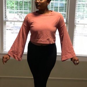 Pink bat-sleeve crop top